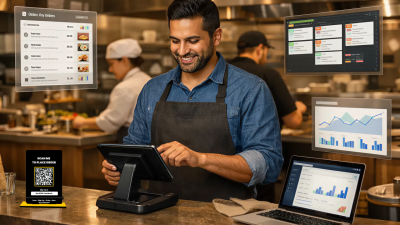 Restaurant owner using integrated POS system to manage billing, online orders, and sales reports in one dashboard