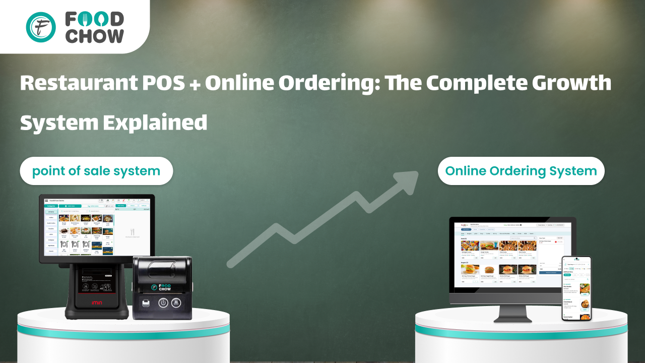 Restaurant POS and online ordering system showing integrated point of sale hardware and online ordering dashboard as a complete growth system for restaurants.