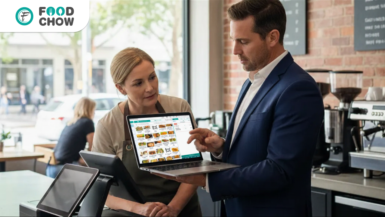 POS and online ordering reseller program in Australia showing FoodChow POS system in a café